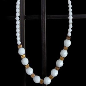 Vintage Jolaine Milk Glass Fauceted Glass Necklace